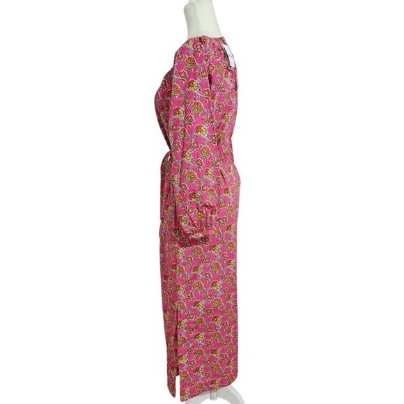 J. Crew Collection Tie Waist Cotton Poplin Dress in Ratti Pink Blooms Floral S - Picture 4 of 11